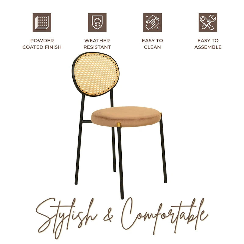 Chaise de salle à manger moderne Leisuremod Euston avec assise rembourrée en velours – Chaise d'appoint à dossier en osier pour bureau à domicile, salon et cuisine