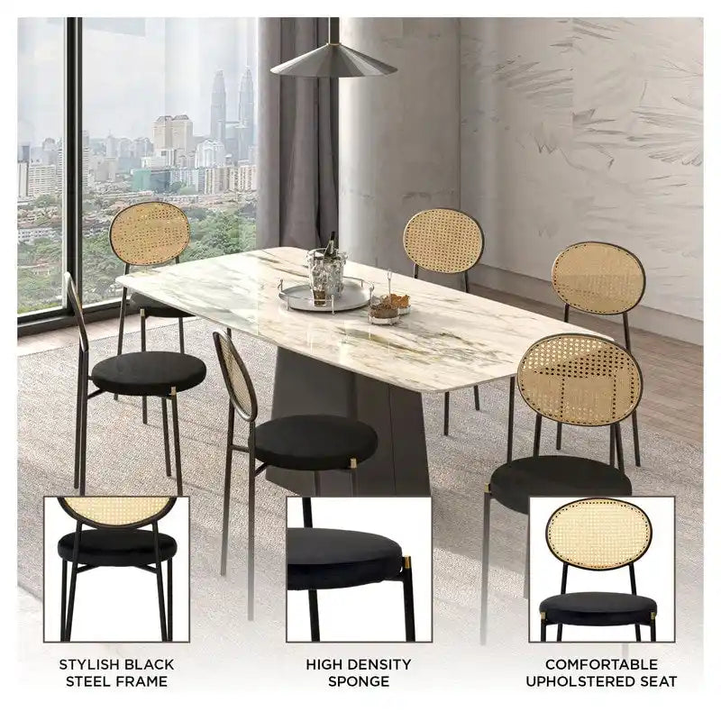 Chaise de salle à manger moderne Leisuremod Euston avec assise rembourrée en velours – Chaise d'appoint à dossier en osier pour bureau à domicile, salon et cuisine