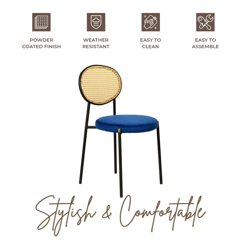 Chaise de salle à manger moderne Leisuremod Euston avec assise rembourrée en velours – Chaise d'appoint à dossier en osier pour bureau à domicile, salon et cuisine