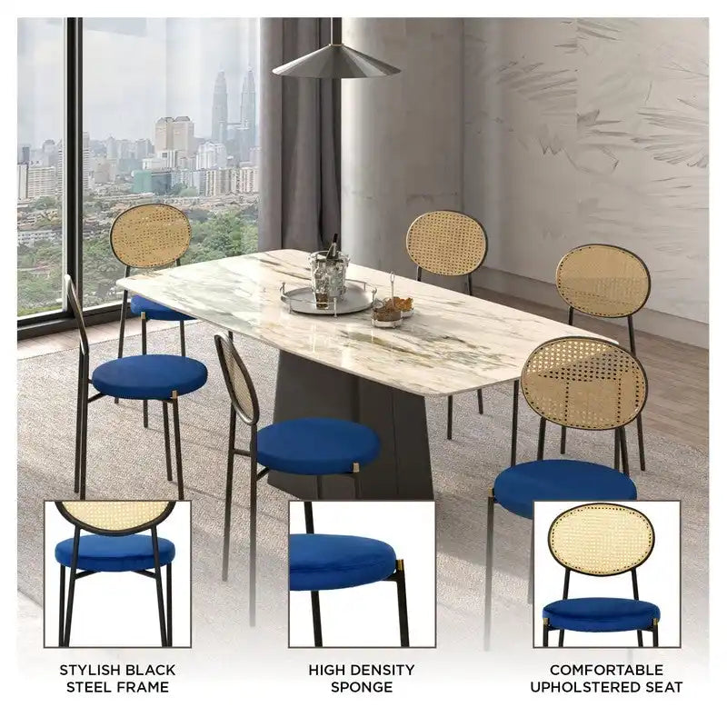 Chaise de salle à manger moderne Leisuremod Euston avec assise rembourrée en velours – Chaise d'appoint à dossier en osier pour bureau à domicile, salon et cuisine