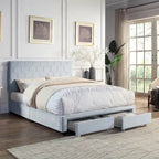 Lit d'appoint capitonné en velours gris moderne avec tête de lit de rangement Honeycomb de Furniture of America
