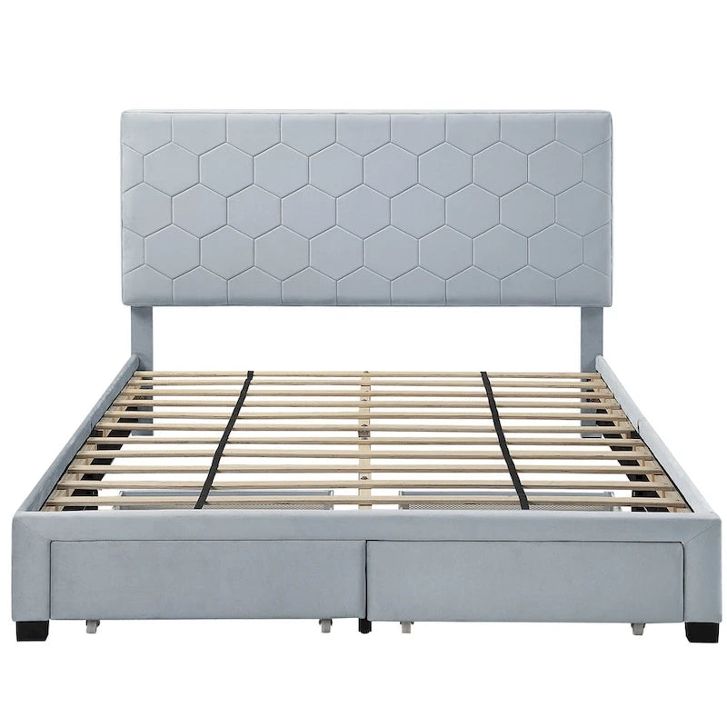 Lit d'appoint capitonné en velours gris moderne avec tête de lit de rangement Honeycomb de Furniture of America