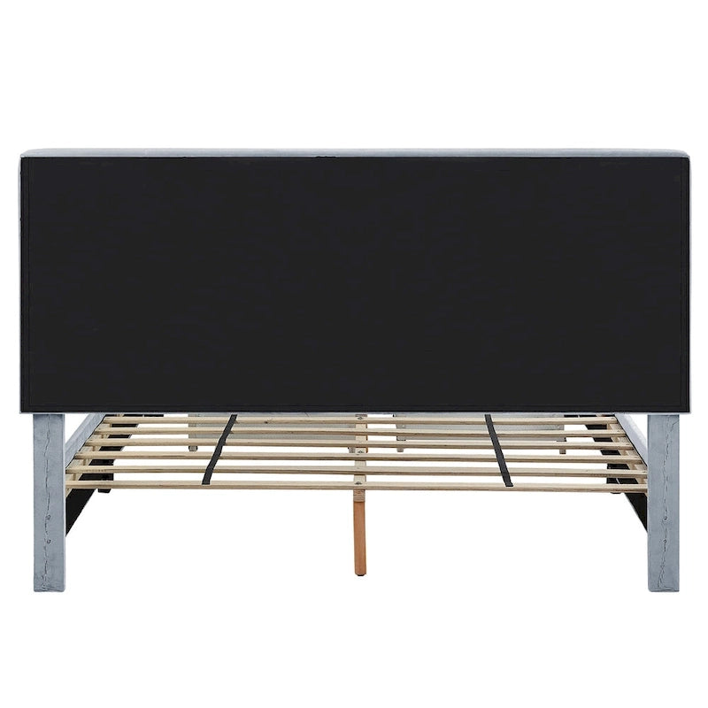 Lit d'appoint capitonné en velours gris moderne avec tête de lit de rangement Honeycomb de Furniture of America