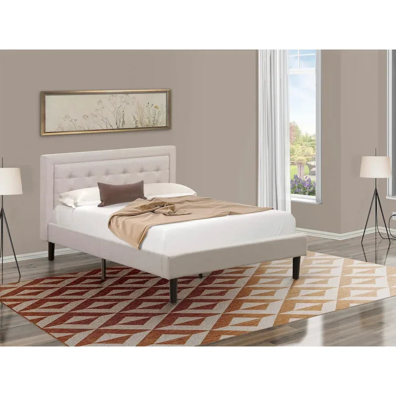 Lit plateforme East West Furniture - Tête de lit en tissu de lin denim avec garniture capitonnée - Pieds noirs (Option de taille et de finition)