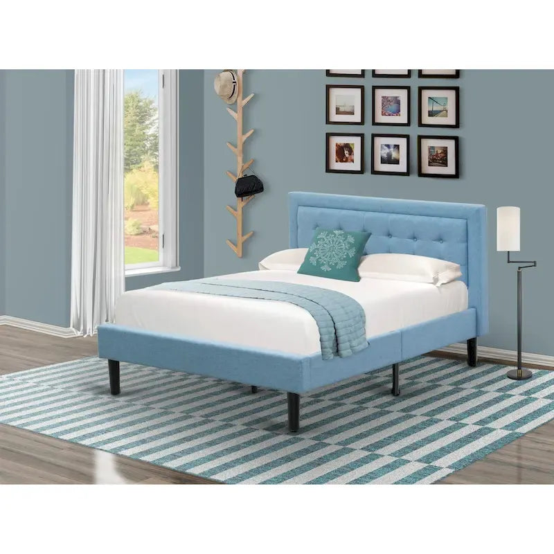 Lit plateforme East West Furniture - Tête de lit en tissu de lin denim avec garniture capitonnée - Pieds noirs (Option de taille et de finition)