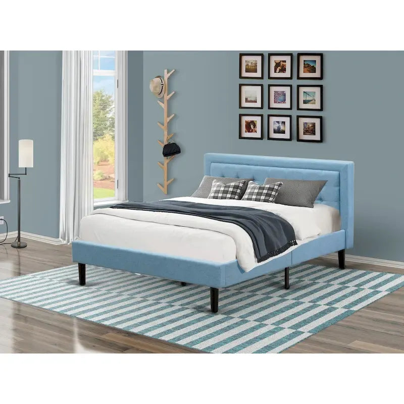 Lit plateforme East West Furniture - Tête de lit en tissu de lin denim avec garniture capitonnée - Pieds noirs (Option de taille et de finition)