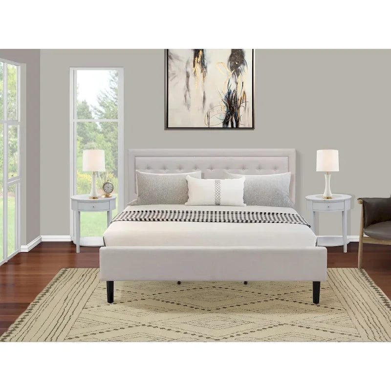 Lit plateforme East West Furniture - Tête de lit en tissu de lin denim avec garniture capitonnée - Pieds noirs (Option de taille et de finition)