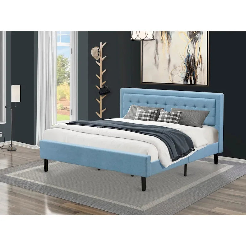 Lit plateforme East West Furniture - Tête de lit en tissu de lin denim avec garniture capitonnée - Pieds noirs (Option de taille et de finition)