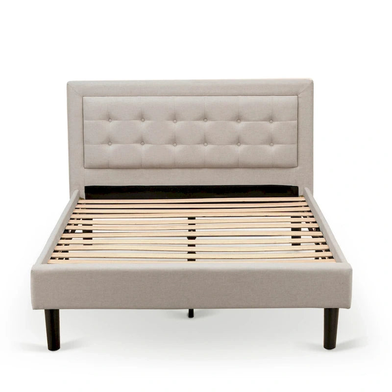 Lit plateforme East West Furniture - Tête de lit en tissu de lin denim avec garniture capitonnée - Pieds noirs (Option de taille et de finition)
