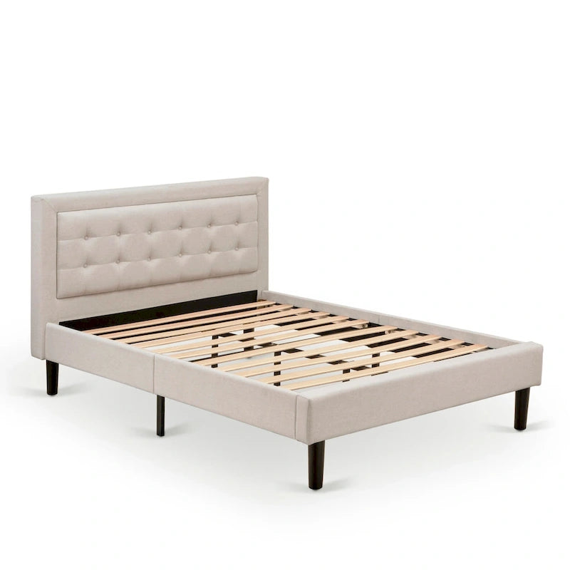 Lit plateforme East West Furniture - Tête de lit en tissu de lin denim avec garniture capitonnée - Pieds noirs (Option de taille et de finition)