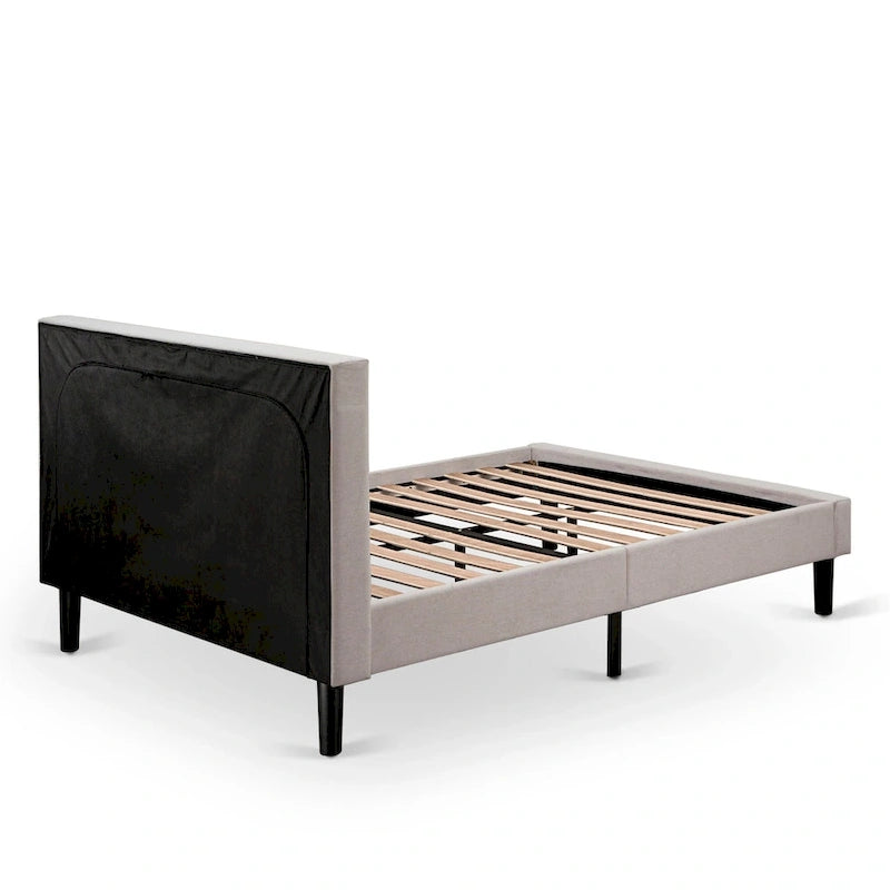 Lit plateforme East West Furniture - Tête de lit en tissu de lin denim avec garniture capitonnée - Pieds noirs (Option de taille et de finition)