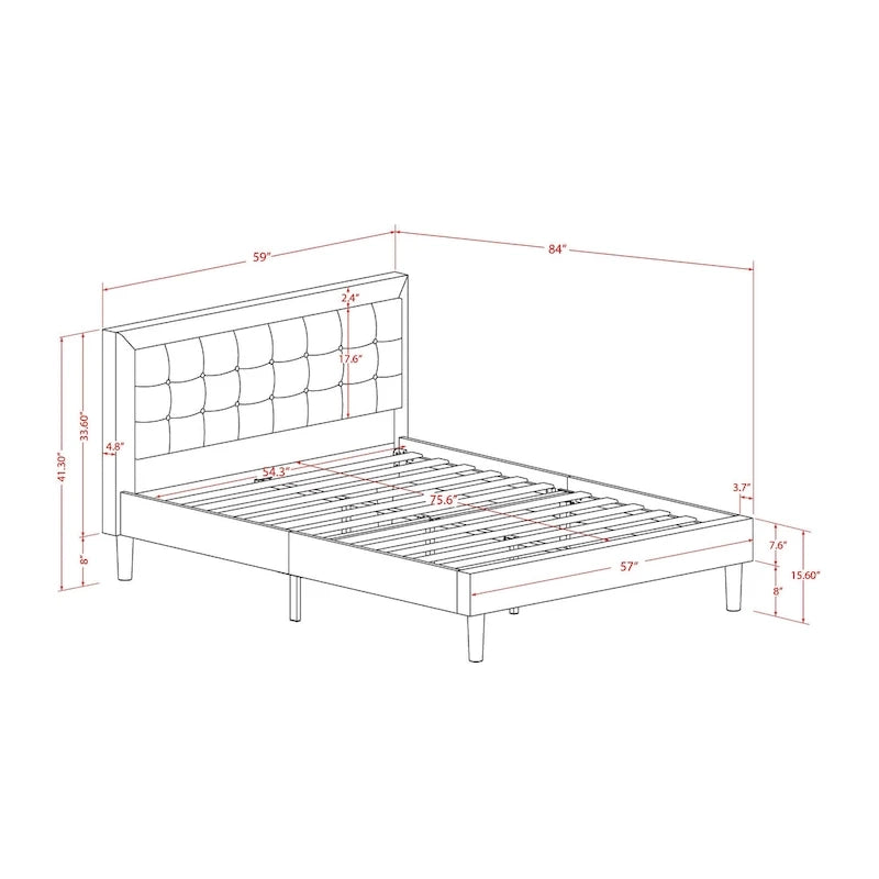 Lit plateforme East West Furniture - Tête de lit en tissu de lin denim avec garniture capitonnée - Pieds noirs (Option de taille et de finition)