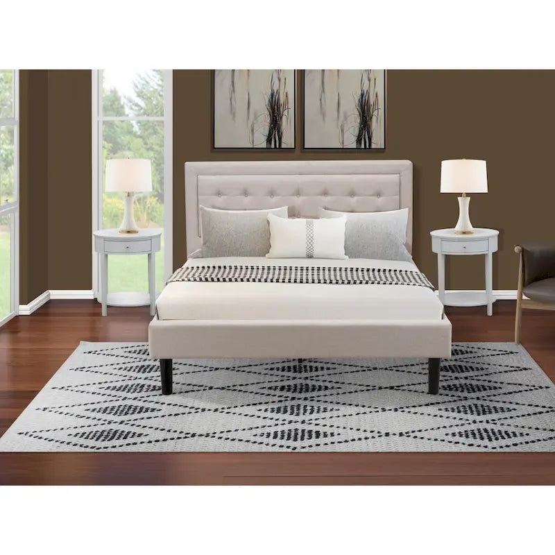 Lit plateforme East West Furniture - Tête de lit en tissu de lin denim avec garniture capitonnée - Pieds noirs (Option de taille et de finition)
