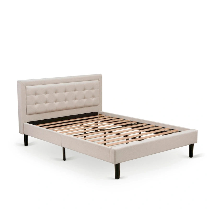 Lit plateforme East West Furniture - Tête de lit en tissu de lin denim avec garniture capitonnée - Pieds noirs (Option de taille et de finition)