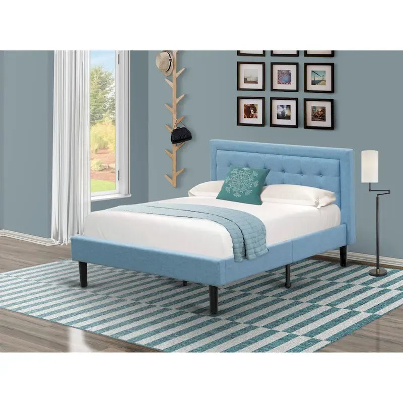 Lit plateforme East West Furniture - Tête de lit en tissu de lin denim avec garniture capitonnée - Pieds noirs (Option de taille et de finition)