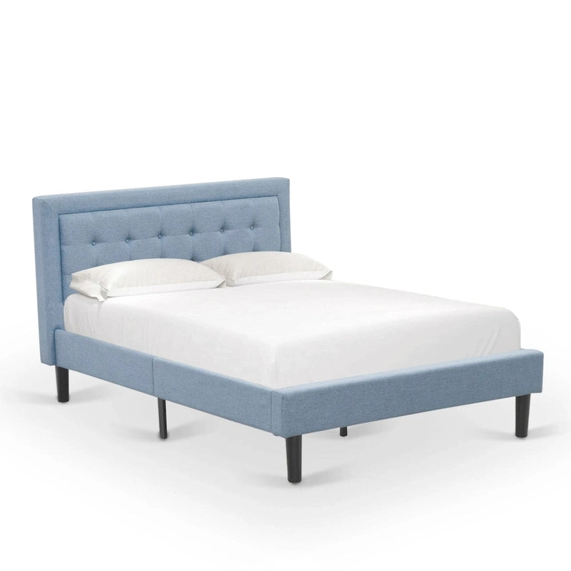 Lit plateforme East West Furniture - Tête de lit en tissu de lin denim avec garniture capitonnée - Pieds noirs (Option de taille et de finition)