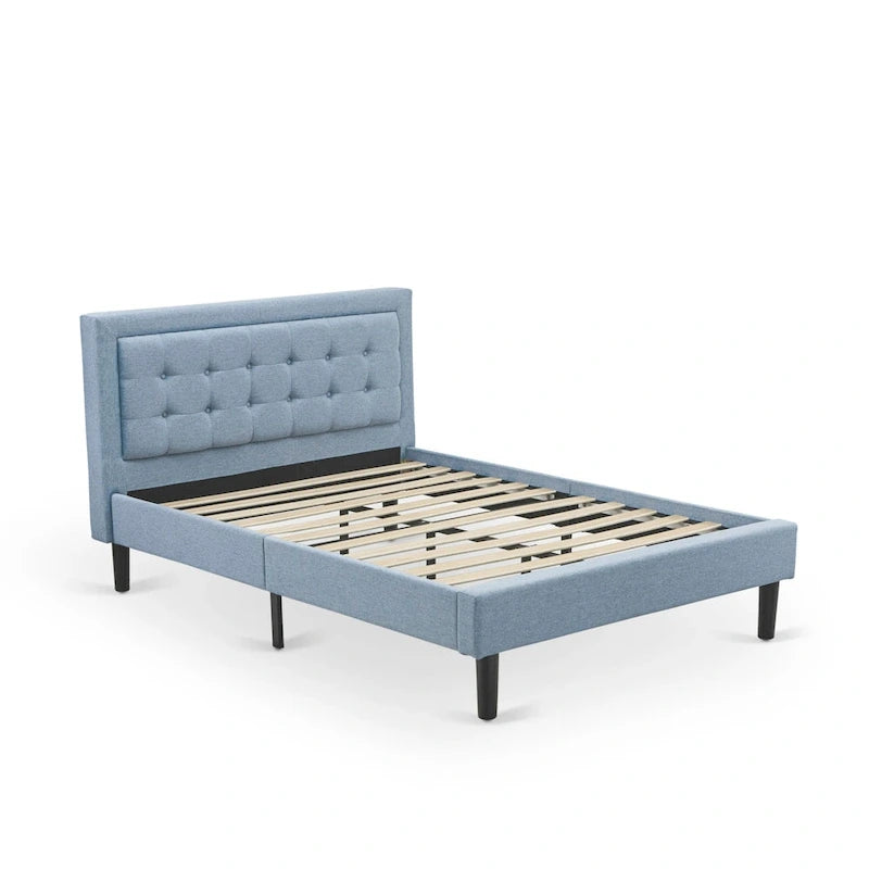 Lit plateforme East West Furniture - Tête de lit en tissu de lin denim avec garniture capitonnée - Pieds noirs (Option de taille et de finition)