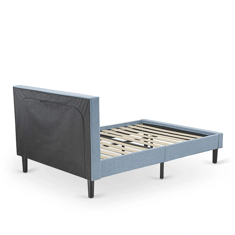 Lit plateforme East West Furniture - Tête de lit en tissu de lin denim avec garniture capitonnée - Pieds noirs (Option de taille et de finition)