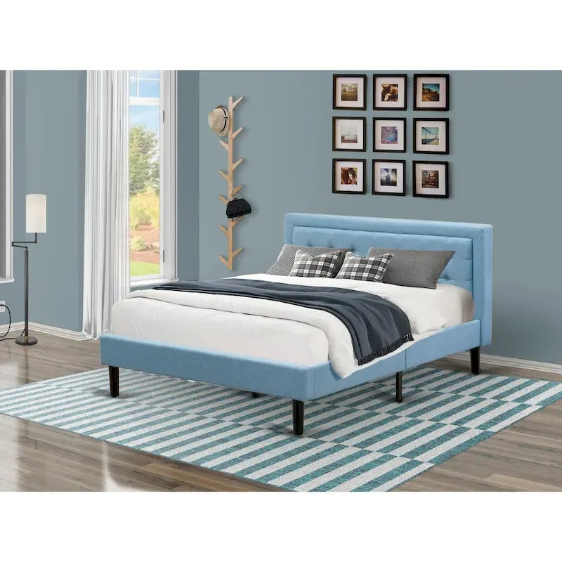 Lit plateforme East West Furniture - Tête de lit en tissu de lin denim avec garniture capitonnée - Pieds noirs (Option de taille et de finition)