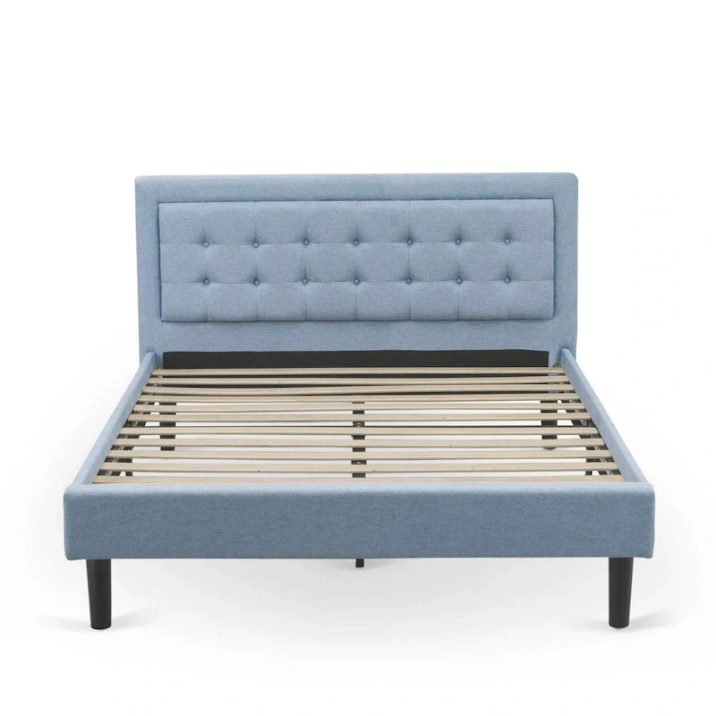 Lit plateforme East West Furniture - Tête de lit en tissu de lin denim avec garniture capitonnée - Pieds noirs (Option de taille et de finition)