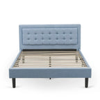 Lit plateforme East West Furniture - Tête de lit en tissu de lin denim avec garniture capitonnée - Pieds noirs (Option de taille et de finition)