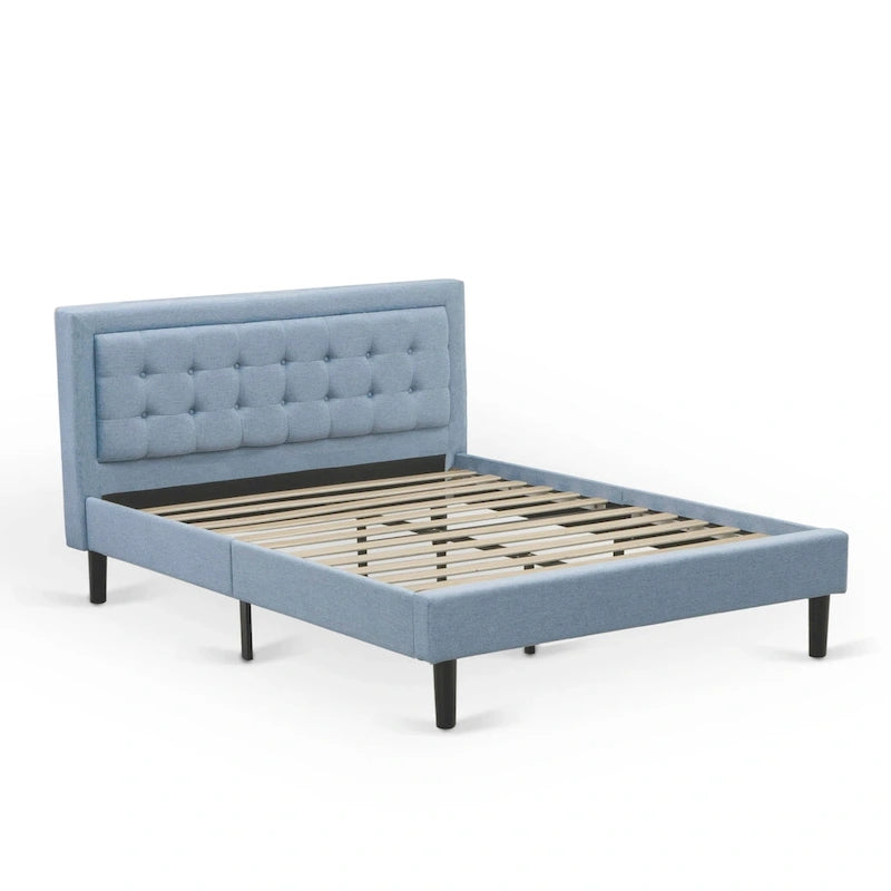 Lit plateforme East West Furniture - Tête de lit en tissu de lin denim avec garniture capitonnée - Pieds noirs (Option de taille et de finition)