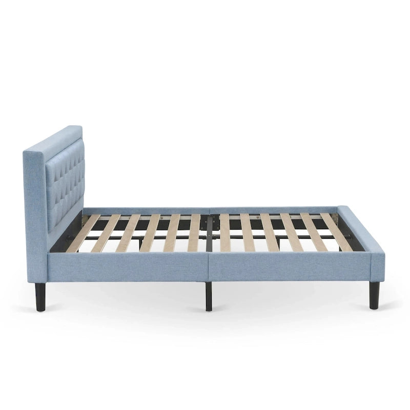 Lit plateforme East West Furniture - Tête de lit en tissu de lin denim avec garniture capitonnée - Pieds noirs (Option de taille et de finition)