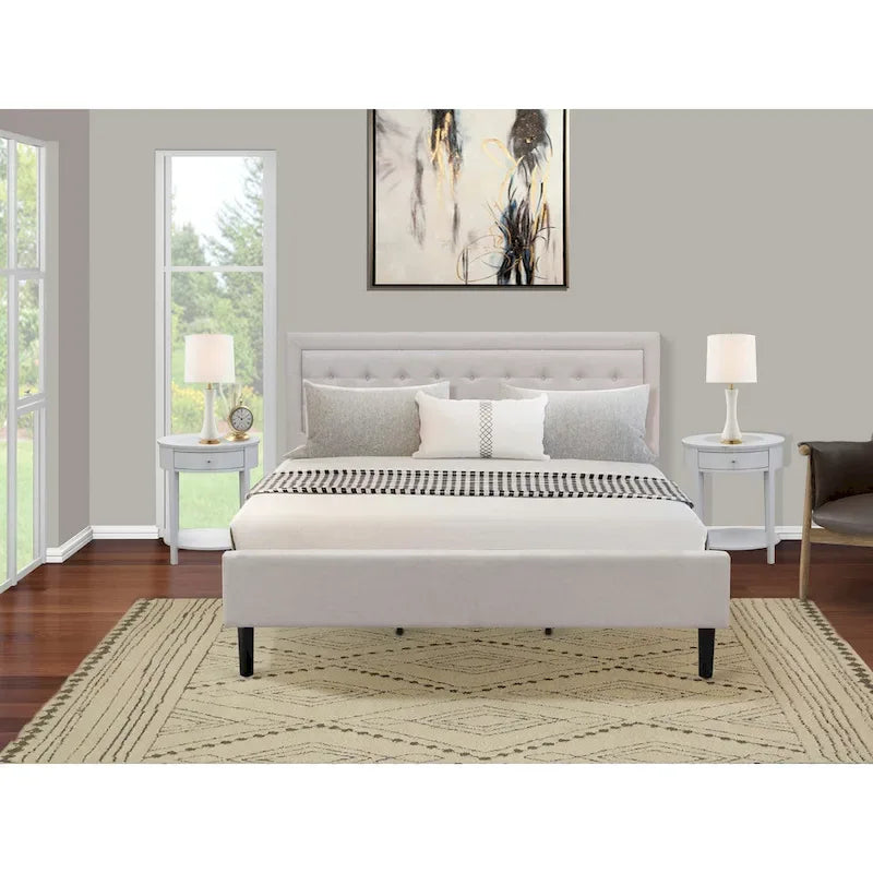 Lit plateforme East West Furniture - Tête de lit en tissu de lin denim avec garniture capitonnée - Pieds noirs (Option de taille et de finition)