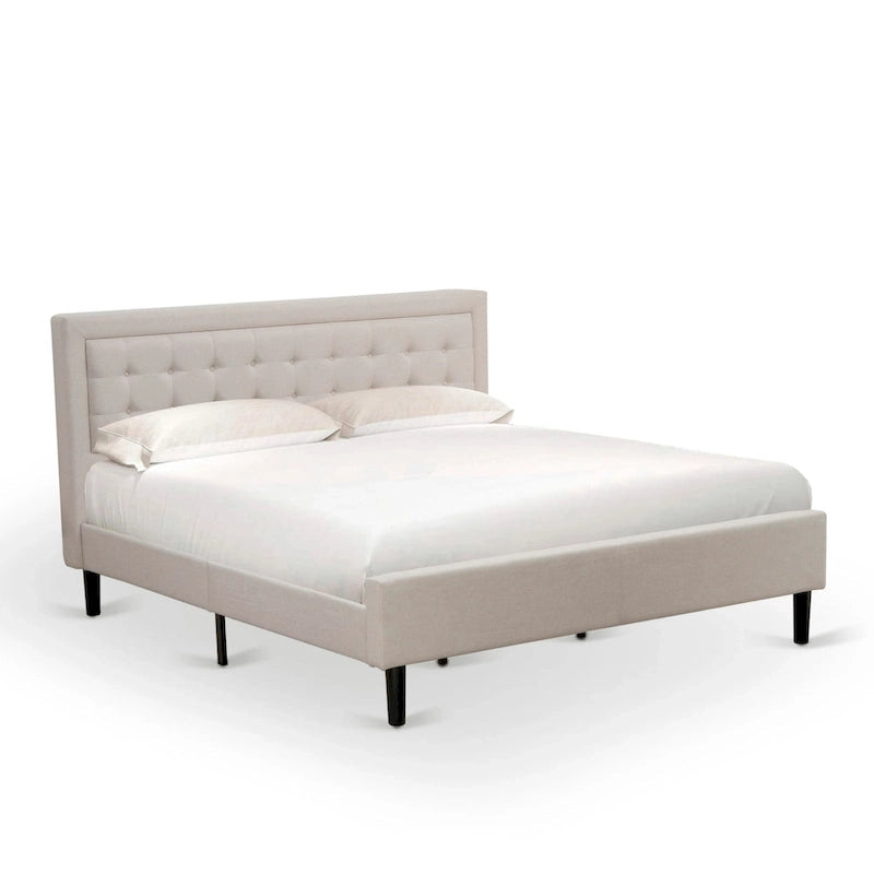 Lit plateforme East West Furniture - Tête de lit en tissu de lin denim avec garniture capitonnée - Pieds noirs (Option de taille et de finition)