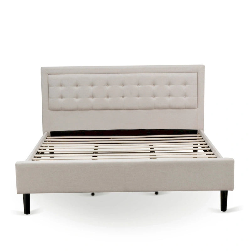 Lit plateforme East West Furniture - Tête de lit en tissu de lin denim avec garniture capitonnée - Pieds noirs (Option de taille et de finition)