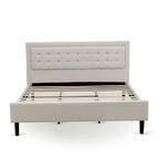 Lit plateforme East West Furniture - Tête de lit en tissu de lin denim avec garniture capitonnée - Pieds noirs (Option de taille et de finition)