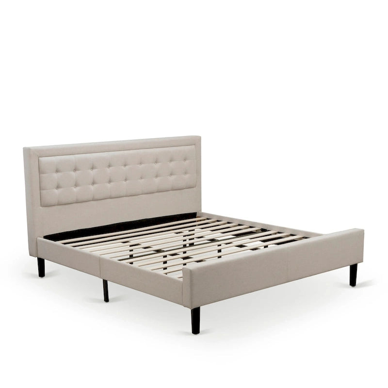 Lit plateforme East West Furniture - Tête de lit en tissu de lin denim avec garniture capitonnée - Pieds noirs (Option de taille et de finition)