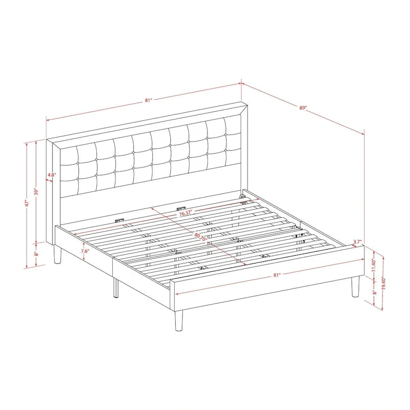 Lit plateforme East West Furniture - Tête de lit en tissu de lin denim avec garniture capitonnée - Pieds noirs (Option de taille et de finition)