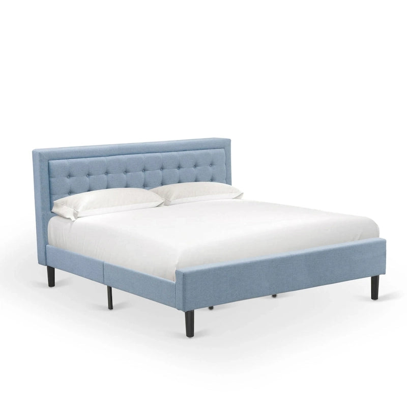 Lit plateforme East West Furniture - Tête de lit en tissu de lin denim avec garniture capitonnée - Pieds noirs (Option de taille et de finition)