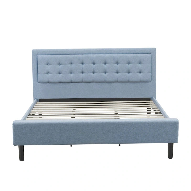 Lit plateforme East West Furniture - Tête de lit en tissu de lin denim avec garniture capitonnée - Pieds noirs (Option de taille et de finition)