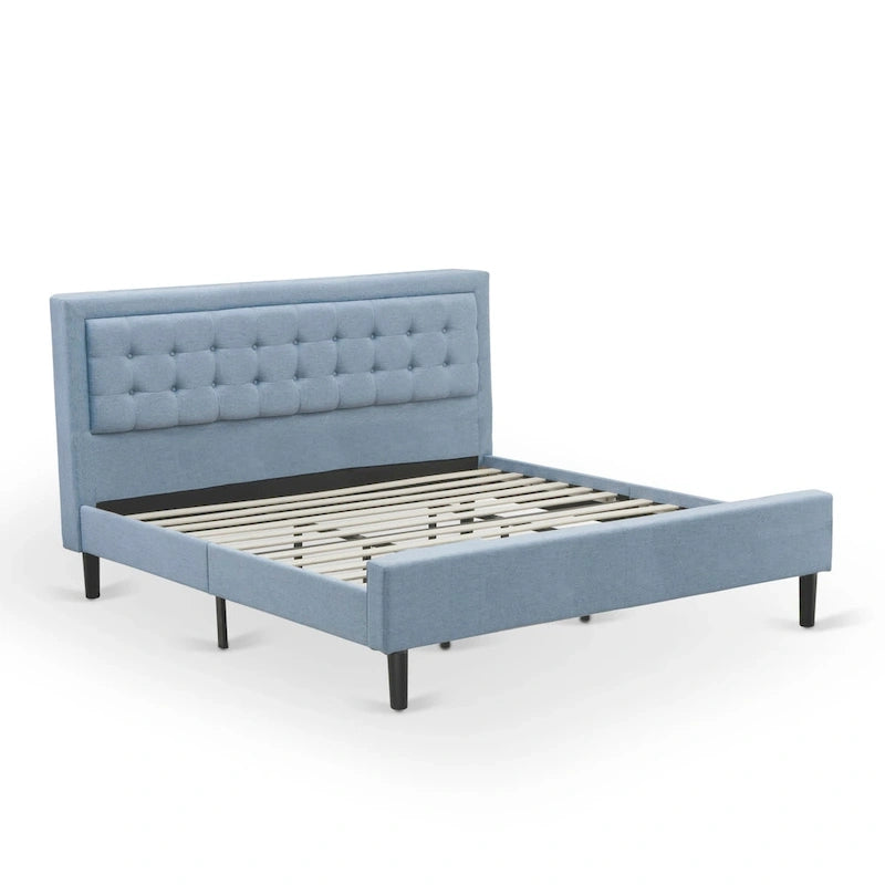 Lit plateforme East West Furniture - Tête de lit en tissu de lin denim avec garniture capitonnée - Pieds noirs (Option de taille et de finition)