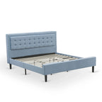 Lit plateforme East West Furniture - Tête de lit en tissu de lin denim avec garniture capitonnée - Pieds noirs (Option de taille et de finition)