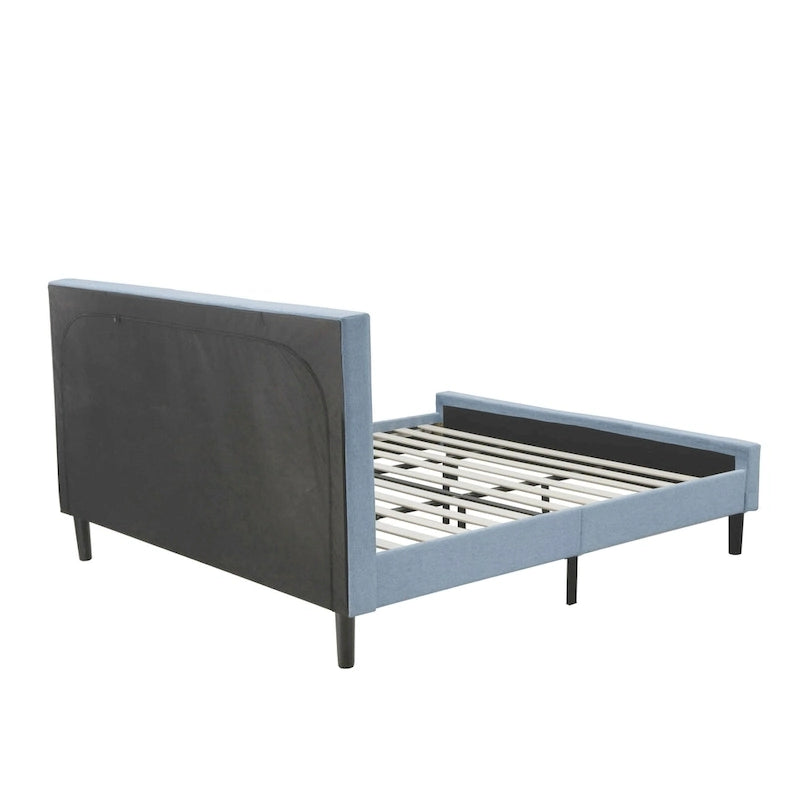 Lit plateforme East West Furniture - Tête de lit en tissu de lin denim avec garniture capitonnée - Pieds noirs (Option de taille et de finition)