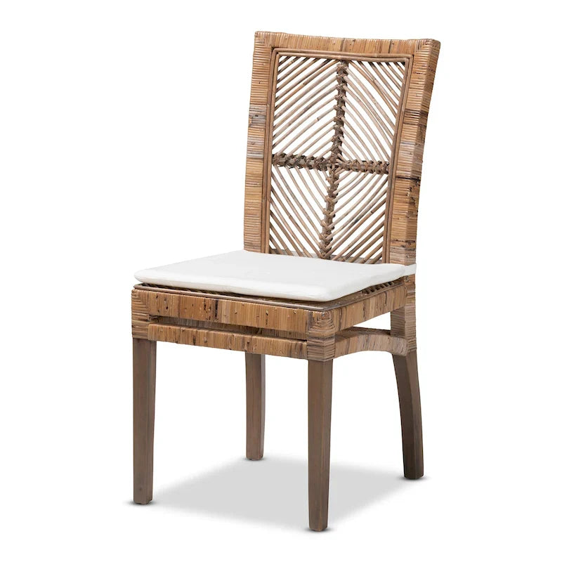Chaise de salle à manger Laluna en rotin/acajou bohème moderne avec coussin