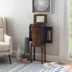 Armoire à bijoux sur pied en noyer et miroir