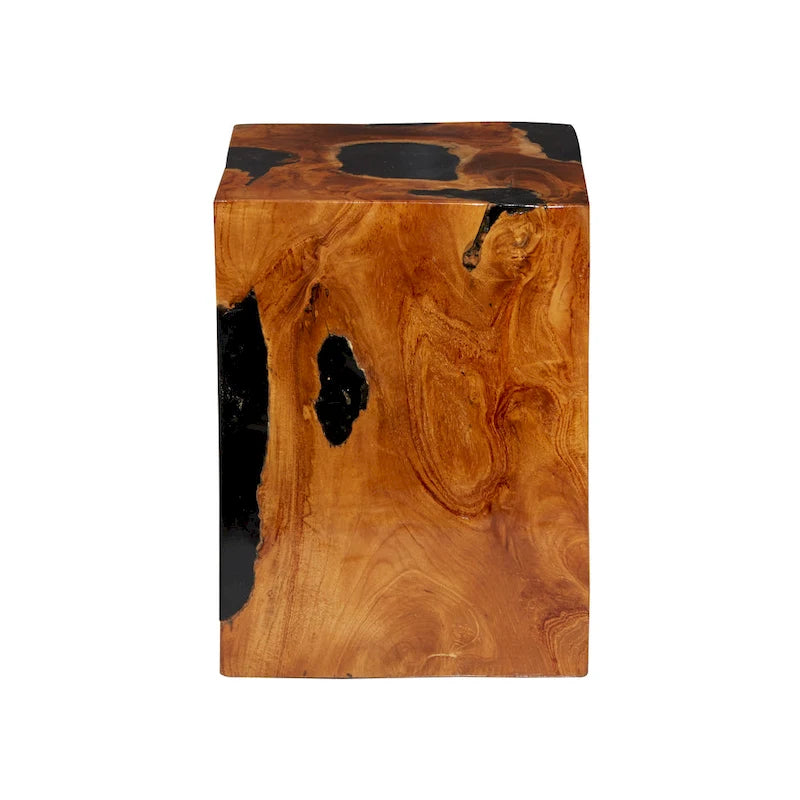 Table d'appoint en teck avec incrustation de résine noire - Marron - Roche River Decor - 11Wx12Lx15H