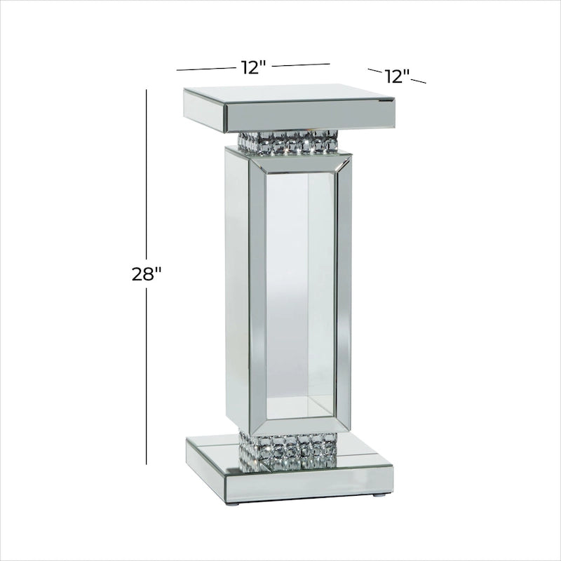 Table piédestal en verre miroir - Argent - Décor Roche River - 12Lx12Px28H