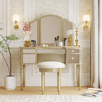 Coiffeuse 43" avec tiroirs miroirs et tabouret pour chambre à coucher