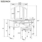 43Makeup Vanity Set with Mirrored Drawers and Stool for Bedroom