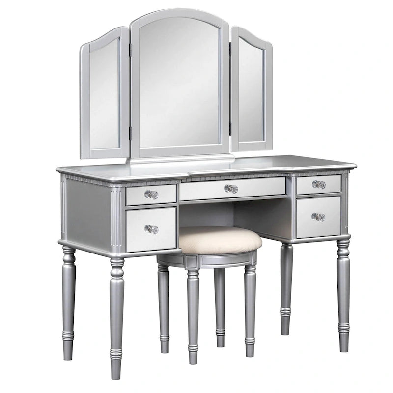 Coiffeuse 43" avec tiroirs miroirs et tabouret pour chambre à coucher