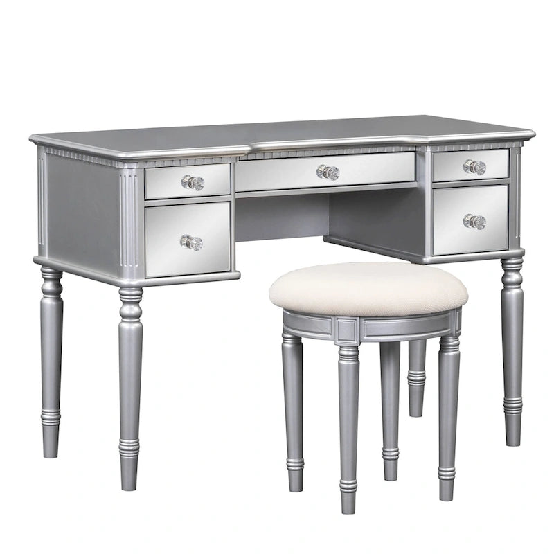 Coiffeuse 43" avec tiroirs miroirs et tabouret pour chambre à coucher