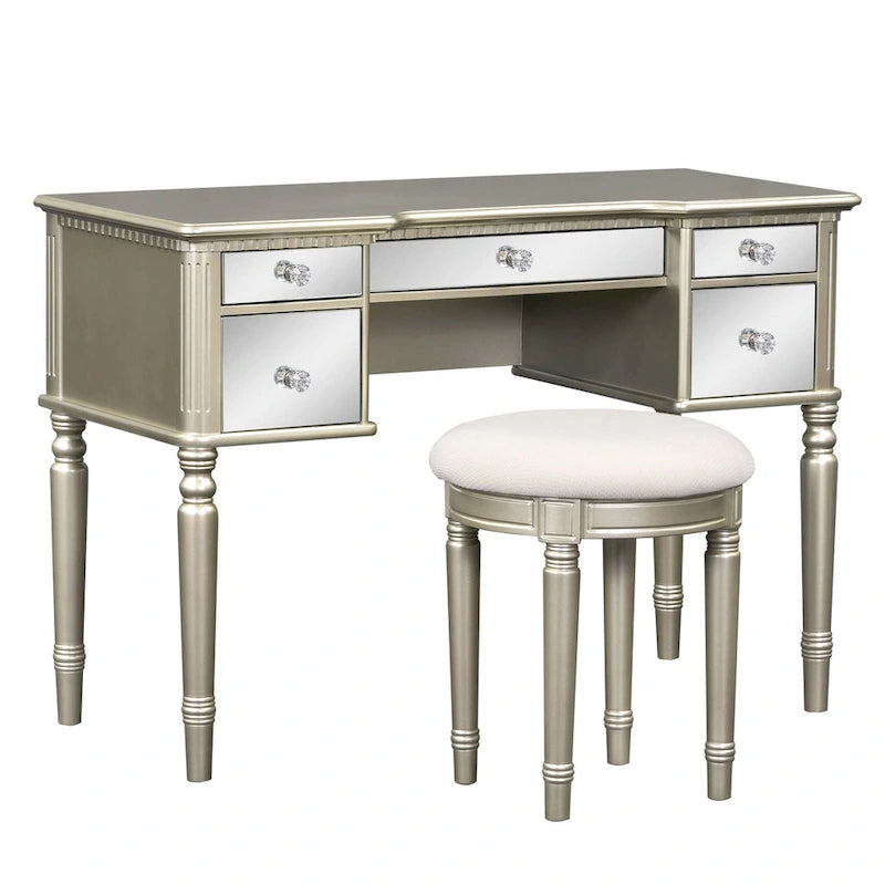 Coiffeuse 43" avec tiroirs miroirs et tabouret pour chambre à coucher
