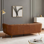 Canapé en cuir rembourré de style moderne du milieu du siècle Clovis de couleur cognac