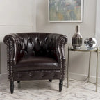 Fauteuil de club en cuir reconstitué touffeté Akira par Christopher Knight Home