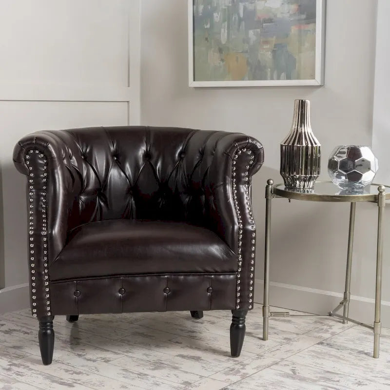 Fauteuil de club en cuir reconstitué touffeté Akira par Christopher Knight Home